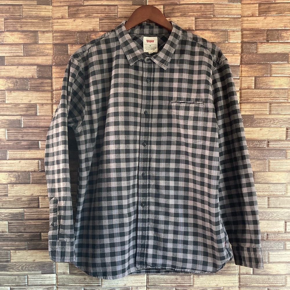 Men’s Levi’s XXL Black & Gray Flannel Button Down Shirt EUC